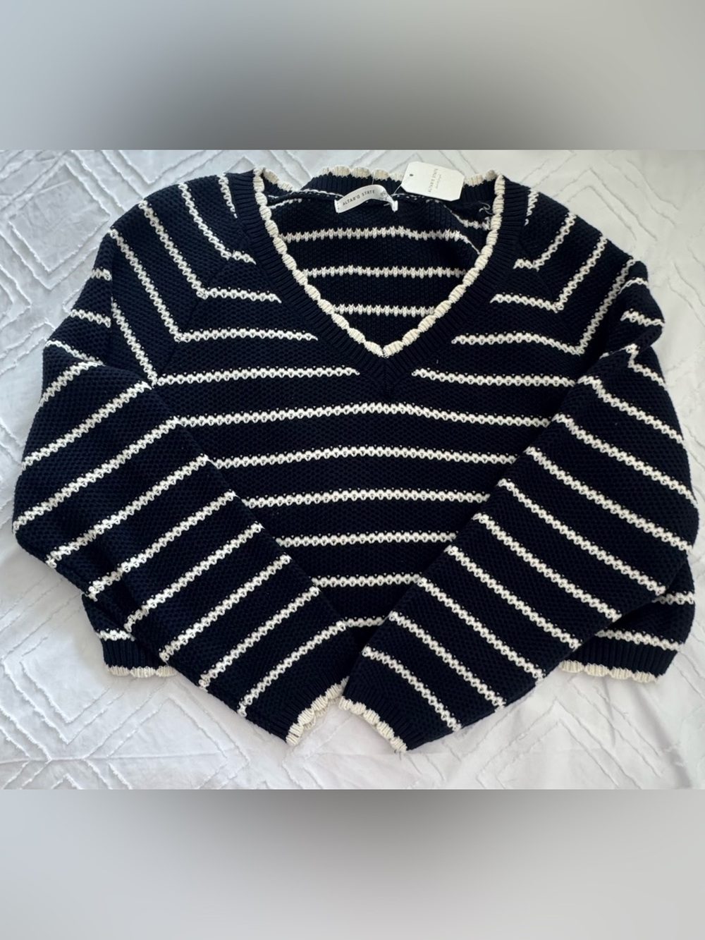 Altar'd State Navy & White Striped V-Neck Sweater